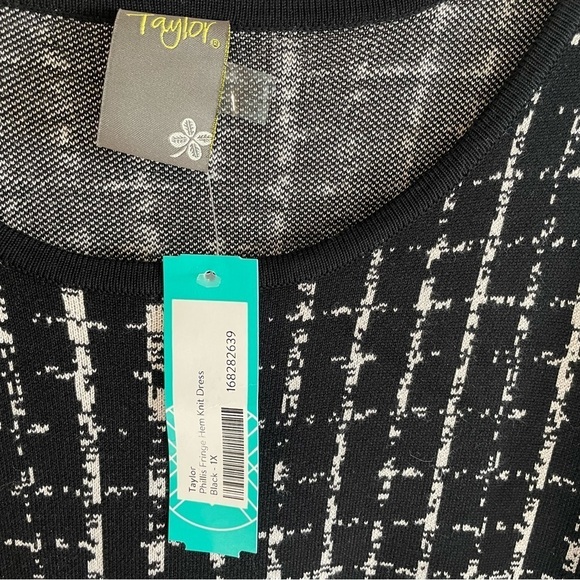 taylor Fringe Hem Windowpane Knit Dress Size 1X Stitch Fix NWT - Picture 3 of 5